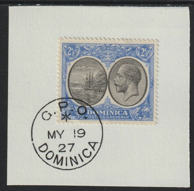 Dominica 1923-33KG5 Badge of Colony 2.5d black & ultramarine on piece with full strike of Madame Joseph forged postmark type 139, stamps on , stamps on  kg5 , stamps on forgery