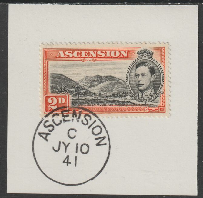 Ascension 1938 KG6 Pictorial 2d black & red-orange on piece with full strike of Madame Joseph forged postmark type 26, stamps on , stamps on  kg5 , stamps on 