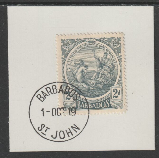 Barbados 1916-19 Large Britannia 2d grey on piece with full strike of Madame Joseph forged postmark type 45, stamps on , stamps on  stamps on , stamps on  stamps on  kg5 , stamps on  stamps on forgery, stamps on  stamps on madame joseph