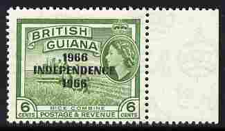 Guyana 1966 Rice Combine 6c with Independence opt (Local opt on Script CA wmk) unmounted mint marginal with 1966 for GUYANA error SG 424a, stamps on 