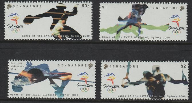 Singapore 2000 Sydney Olympic Games perf set of 4 unmounted mint, SG 1065-68, stamps on olympics, stamps on high jump.swimming, stamps on discus, stamps on badminton, stamps on hurdles, stamps on football, stamps on gymnastics, stamps on table tennis