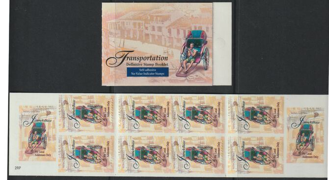 Singapore 1997 (22c) Jinrickshaw self-adhesive booklet containing pane of 10 complete, SG SB29, stamps on self adhesive, stamps on self-adhesive, stamps on transport, stamps on rickshaw