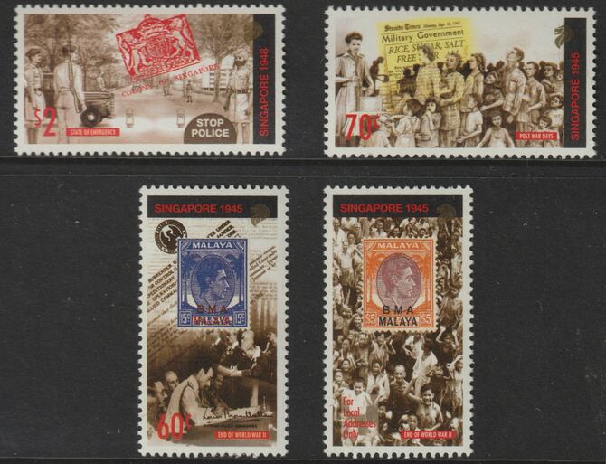 Singapore 1995 50th Anniversary of End of Second World War perf set of 4 unmounted mint, SG 803-06, stamps on stamp on stamp. ww2 , stamps on food, stamps on 