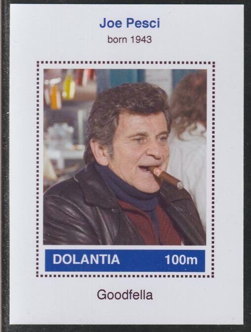 Dolantia (Fantasy) Joe Pesci imperf deluxe sheetlet on glossy card (75 x 103 mm) unmounted mint, stamps on personalities, stamps on films, stamps on movies, stamps on cinema, stamps on pesci, stamps on mafia, stamps on 