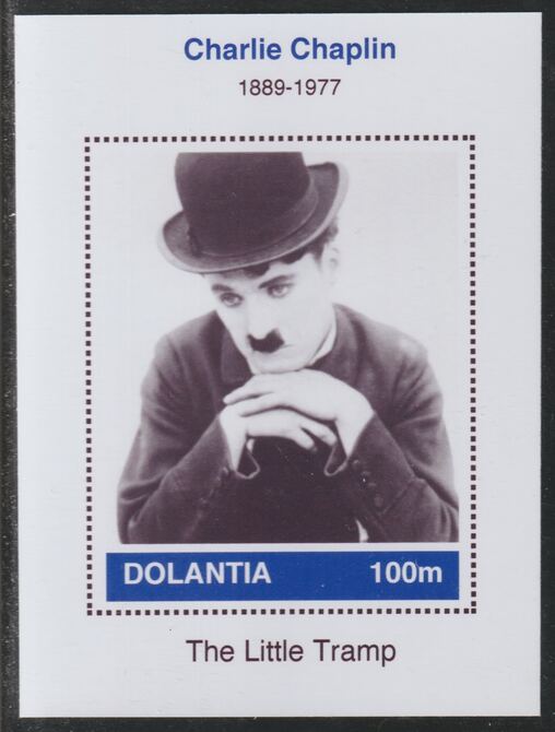 Dolantia (Fantasy) Charlie Chaplin imperf deluxe sheetlet on glossy card (75 x 103 mm) unmounted mint, stamps on personalities, stamps on films, stamps on movies, stamps on cinema, stamps on chaplin