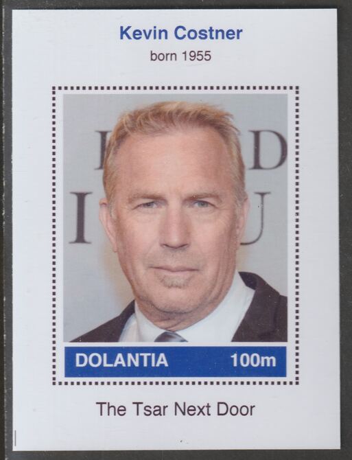 Dolantia (Fantasy) Kevin Costner imperf deluxe sheetlet on glossy card (75 x 103 mm) unmounted mint, stamps on personalities, stamps on films, stamps on cinema, stamps on movies, stamps on  