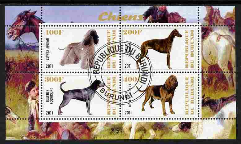 Burundi 2011 Dogs #5 perf sheetlet containing 4 values fine cto used, stamps on animals, stamps on dogs