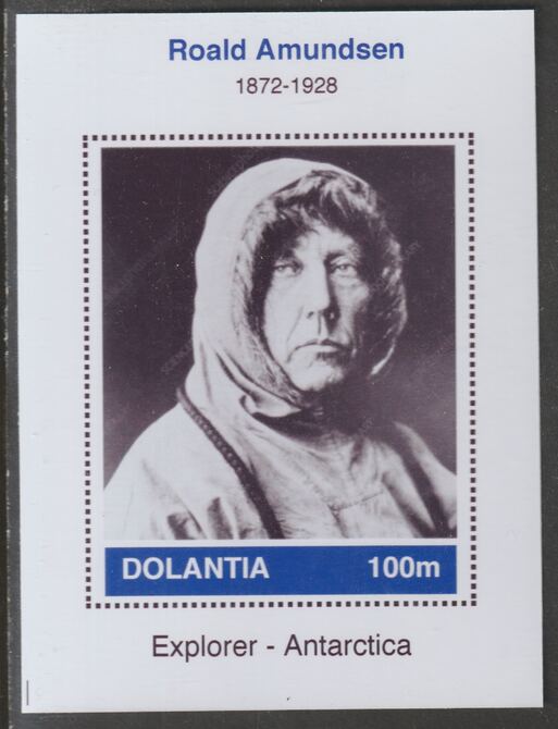 Dolantia (Fantasy) Roald Amundsen imperf deluxe sheetlet on glossy card (75 x 103 mm) unmounted mint, stamps on personalities, stamps on explorers, stamps on polar