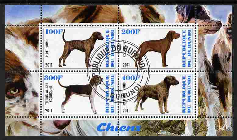 Burundi 2011 Dogs #8 perf sheetlet containing 4 values fine cto used, stamps on animals, stamps on dogs