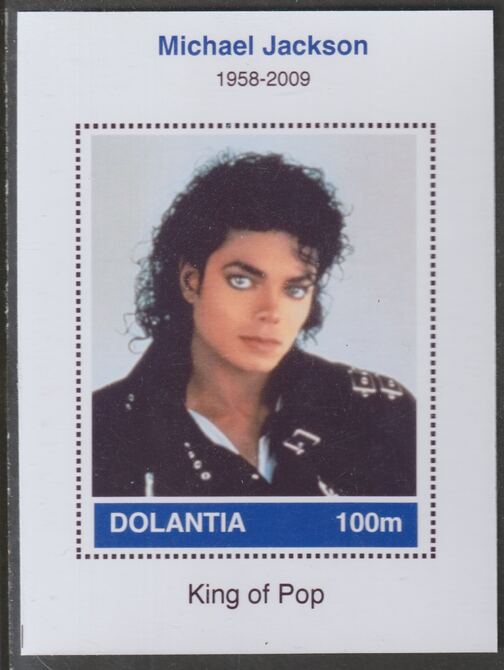 Dolantia (Fantasy) Michael Jackson imperf deluxe sheetlet on glossy card (75 x 103 mm) unmounted mint, stamps on personalities, stamps on music, stamps on pops, stamps on jackson, stamps on rock