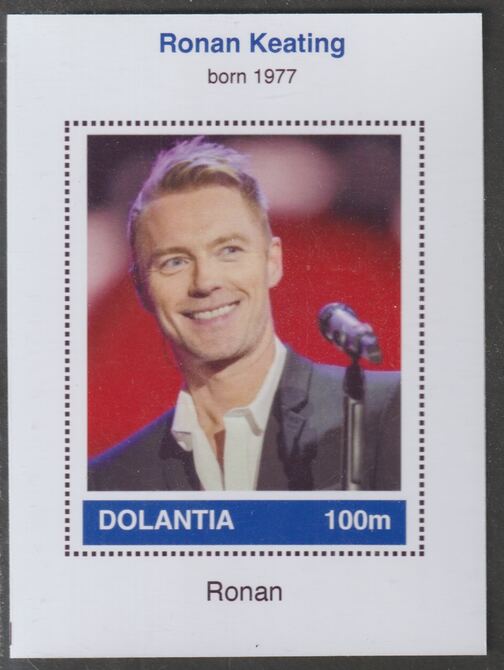 Dolantia (Fantasy) Ronan Keating imperf deluxe sheetlet on glossy card (75 x 103 mm) unmounted mint, stamps on personalities, stamps on music, stamps on pops, stamps on keating, stamps on rock