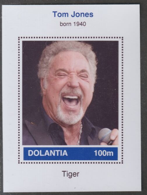 Dolantia (Fantasy) Tom Jones imperf deluxe sheetlet on glossy card (75 x 103 mm) unmounted mint, stamps on personalities, stamps on music, stamps on pops, stamps on jones