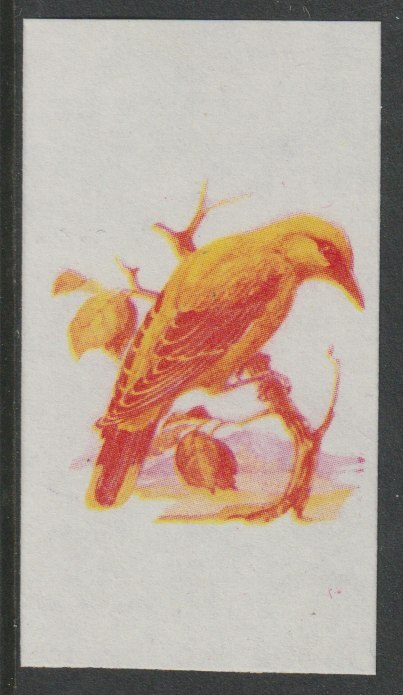 Calf of Man 1973 Birds - Golden Oriole 6m imperf proof in magenta & yellow only on gummed paper, unmounted mint as Rosen CA255, stamps on birds, stamps on oriole