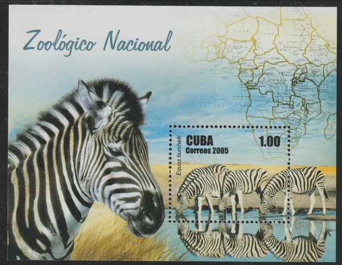 Cuba 2005 National Zoo perf m/sheet (Zebra) unmounted mint SG MS4861, stamps on animals, stamps on zoos, stamps on zebra