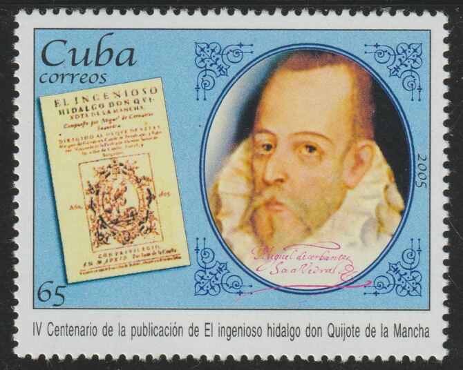 Cuba 2005 400th Anniversary of Don Quixote 65c value unmounted mint, SG4805, stamps on literature