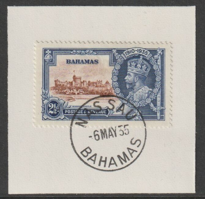 Bahamas 1935 KG5 Silver Jubilee 2.5d on piece cancelled with full strike of Madame Joseph forged postmark type 35, stamps on , stamps on  stamps on , stamps on  stamps on  kg5 , stamps on  stamps on forgery, stamps on  stamps on madame joseph, stamps on  stamps on silver jubilee
