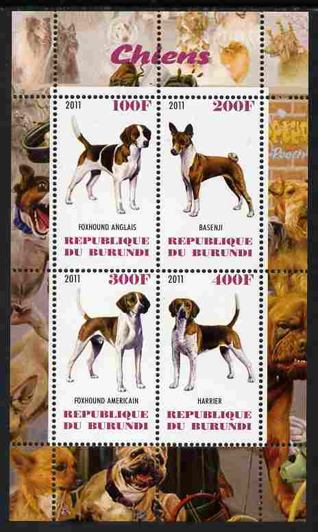 Burundi 2011 Dogs #7 perf sheetlet containing 4 values unmounted mint, stamps on animals, stamps on dogs