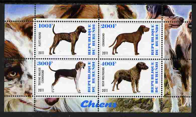 Burundi 2011 Dogs #8 perf sheetlet containing 4 values unmounted mint, stamps on animals, stamps on dogs