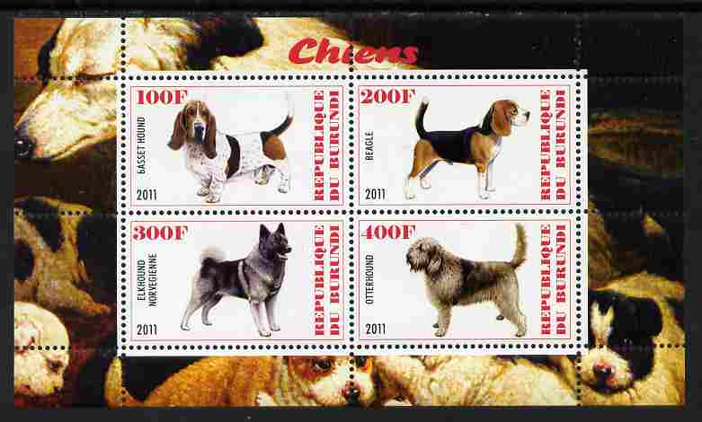 Burundi 2011 Dogs #9 perf sheetlet containing 4 values unmounted mint, stamps on animals, stamps on dogs
