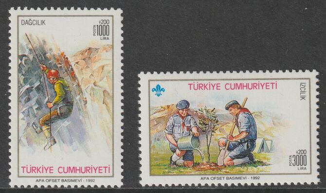 Turkey 1992 Mountaineering & Scouts perf set of 2 unmounted mint, SG 3169-79, stamps on mountains, stamps on mountaineering, stamps on scouts