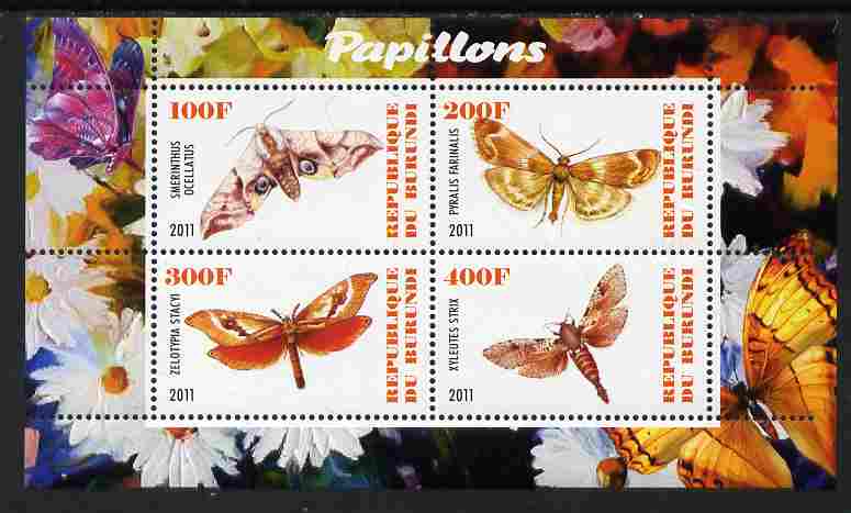 Burundi 2011 Fauna of the World - Butterflies #6 perf sheetlet containing 4 values unmounted mint, stamps on butterflies