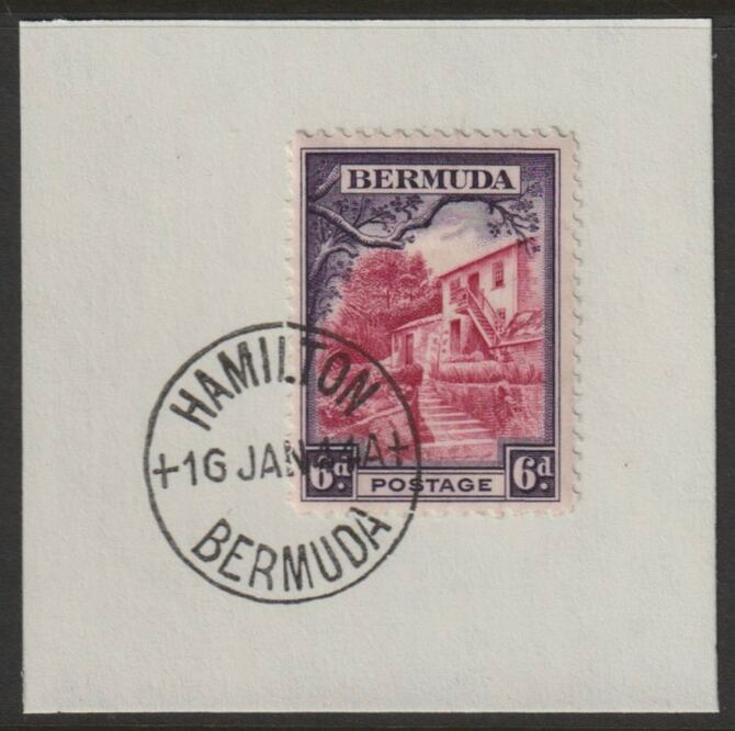 Bermuda 1936 KG5 Pictorial 6d carmine & violet on piece cancelled with full strike of Madame Joseph forged postmark type 64, stamps on , stamps on  stamps on , stamps on  stamps on  kg5 , stamps on  stamps on forgeries, stamps on  stamps on tourism