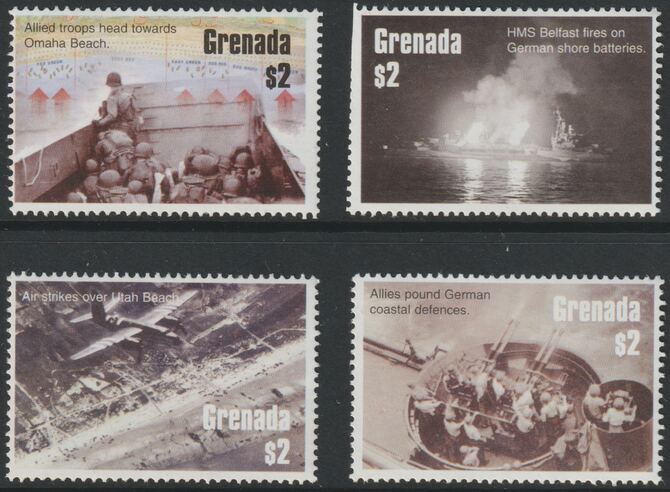 Grenada 2005 60th Anniversary of D-Day perf set of 4 unmounted mint, stamps on , stamps on  ww2 , stamps on aviation, stamps on ships, stamps on nilitaria