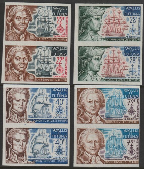 Wallis & Futuna 1973 Pacific Explorers set of 4 each i imperf pairs from limited printing unmounted mint  as SG 221-24, stamps on explorers, stamps on ships