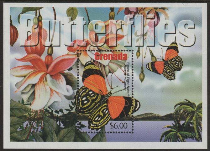 Grenada 2002 Figure of Eight Butterfly perf souvenir sheet unmounted mint SG MS4798a, stamps on butterflies
