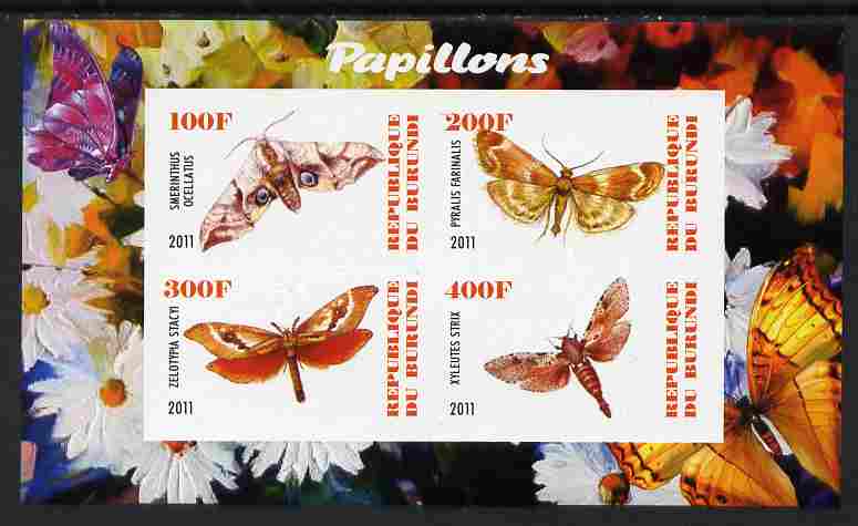 Burundi 2011 Fauna of the World - Butterflies #6 imperf sheetlet containing 4 values unmounted mint, stamps on butterflies