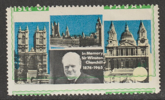 Pabay 1968 Churchill 6d with green printing (frame & value) misplaced, unmounted mint but some off-set on gummed side, stamps on , stamps on  stamps on churchill, stamps on  stamps on personalities, stamps on  stamps on buildings