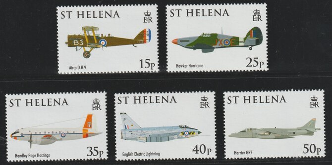 St Helena 2008 90th Anniversary of Royal Air Force set of 5 unmounted mint SG1047-51, stamps on aviation, stamps on  raf , stamps on royal air force, stamps on 