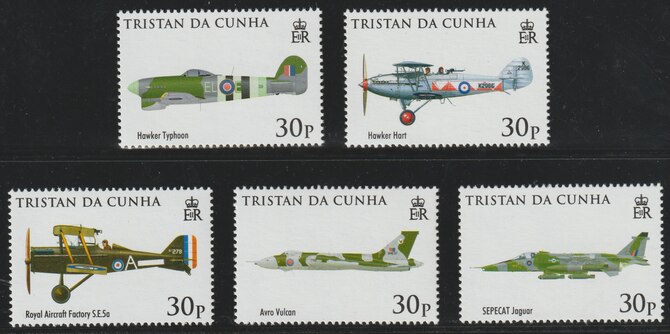 Tristan da Cunha 2008 90th Anniversary of Royal Air Force set of 5 unmounted mint SG907-11, stamps on aviation, stamps on  raf , stamps on royal air force, stamps on 
