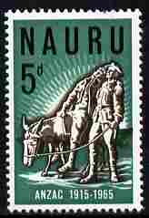 Nauru 1965 50th Anniversary of Gallipoli Landing 5d unmounted mint SG 65, stamps on , stamps on  ww1 , stamps on battles, stamps on donkey, stamps on donkeys