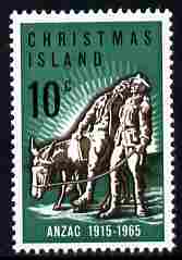 Christmas Island 1965 50th Anniversary of Gallipoli Landing 10c unmounted mint SG 21, stamps on , stamps on  ww1 , stamps on battles, stamps on donkey, stamps on donkeys