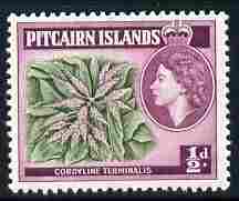 Pitcairn Islands 1963 Cordyline Def 1/2d Block watermark unmounted mint SG 33, stamps on flowers