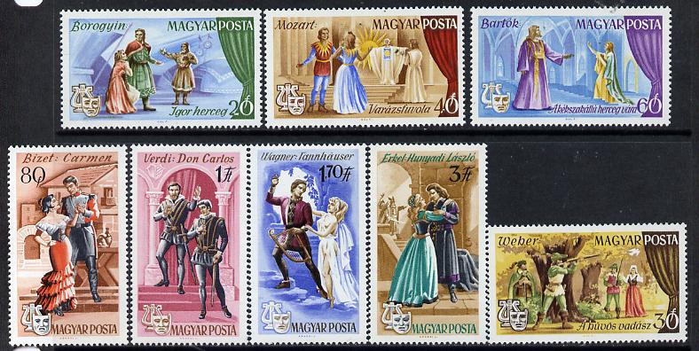 Hungary 1967 Popular Operas perf set of 8 unmounted mint, Mi 2355-62, stamps on entertainments, stamps on operas, stamps on music, stamps on harps