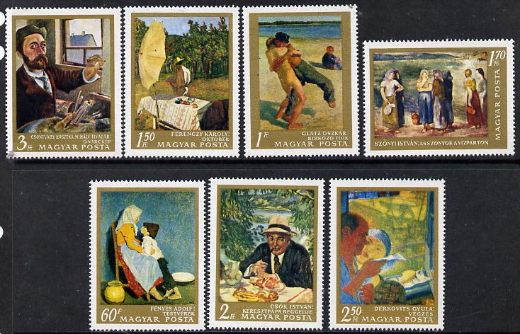 Hungary 1967 Paintings in National Gallery #3 perf set of 7, Mi 2370-76, SG 2318-24, stamps on arts    wrestling