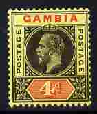 Gambia 1912-22 KG5 MCA 4d black & red on pale yellow unmounted mint SG 92c, stamps on , stamps on  kg5 , stamps on 