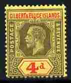 Gilbert & Ellice Islands 1912-24 KG5 MCA 4d black & red on yellow unmounted mint SG 17, stamps on , stamps on  kg5 , stamps on 