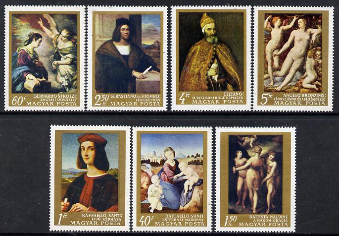 Hungary 1968 Paintings in National Gallery #5 perf set of 7, unmounted mint, SG 2411-17, stamps on arts, stamps on nudes, stamps on raphael, stamps on titian