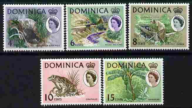 Dominica 1966-67 Pictorial Defs set of 5 with sideways watermark unmounted mint SG 200-204, stamps on frogs, stamps on bananas, stamps on roads, stamps on canoes