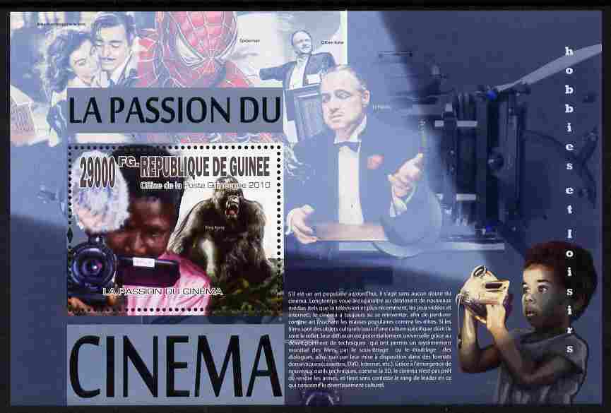 Guinea - Conakry 2010 The Passion for the Cinema perf m/sheet unmounted mint , stamps on cinema, stamps on films, stamps on movies, stamps on entertainments, stamps on cameras, stamps on photography