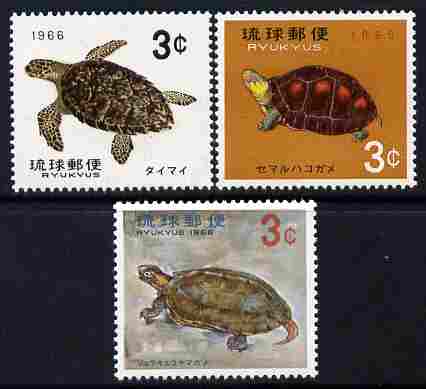 Ryukyu Islands 1965-66 Turtles perf set of 3 unmounted mint SG 171-173, stamps on turtles