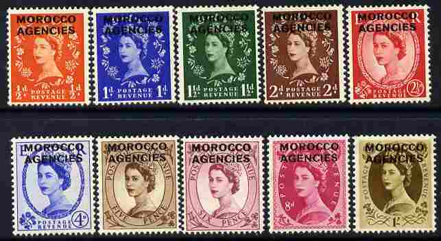 Morocco Agencies - British Currency 1952-55 QEII def set complete 10 values mounted mint SG 101-10, stamps on , stamps on qeii, stamps on 