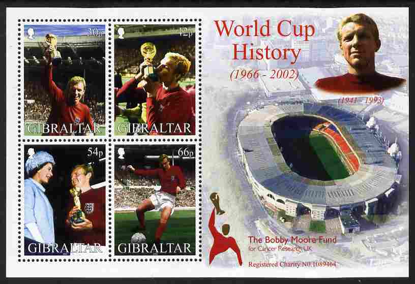 Gibraltar 2002 Football World Cup - Englands Victory perf m/sheet unmounted mint SG MS1010, stamps on football