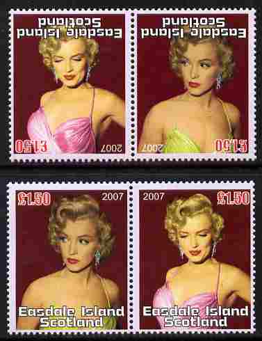 Easdale 2007 Marilyn Monroe \A31.50 #1 perf se-tenant pair with images transposed and Country, value & date inverted complete with normal pair, both unmounted mint, stamps on personalities, stamps on women, stamps on films, stamps on cinema, stamps on movies, stamps on marilyn, stamps on  monroe