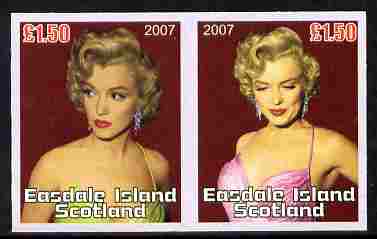 Easdale 2007 Marilyn Monroe \A31.50 #1 imperf se-tenant pair unmounted mint, stamps on personalities, stamps on women, stamps on films, stamps on cinema, stamps on movies, stamps on marilyn, stamps on  monroe