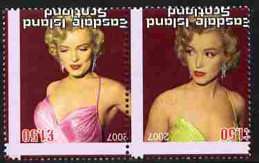 Easdale 2007 Marilyn Monroe \A31.50 #1 perf se-tenant pair with images transposed and Country, value & date inverted showing a fine misplacement of perforations, unmounted mint, stamps on personalities, stamps on women, stamps on films, stamps on cinema, stamps on movies, stamps on marilyn, stamps on  monroe