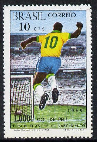 Brazil 1969 Football (Peles 1,000th Goal) unmounted mint SG 1277*, stamps on sport   football   personalities